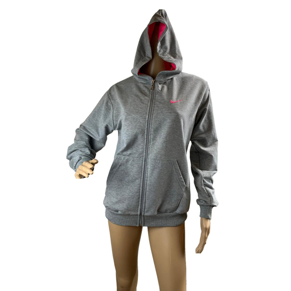 Nike Tops - Nike Women's Gray Full Zip Hoodie Size 16 Yas Hot Pink Embroidered Logo Athletic